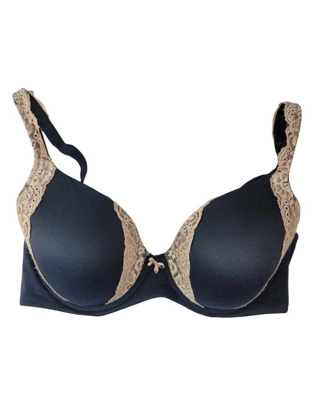 Soma Embraceable Full Coverage Lace Trim Underwire Bra Black Tan 34DD Adj Molded